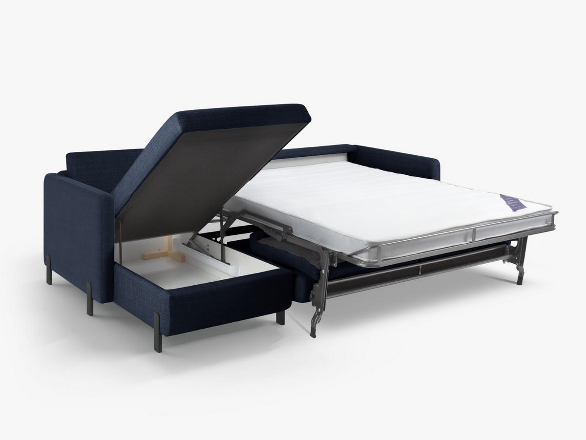 ECKSOFA ausklappbar links mit Container Gloria aus strukturiertem Stoff blau 4 Sitzplätze - Blau, Textil (260/170cm) - Micadoni