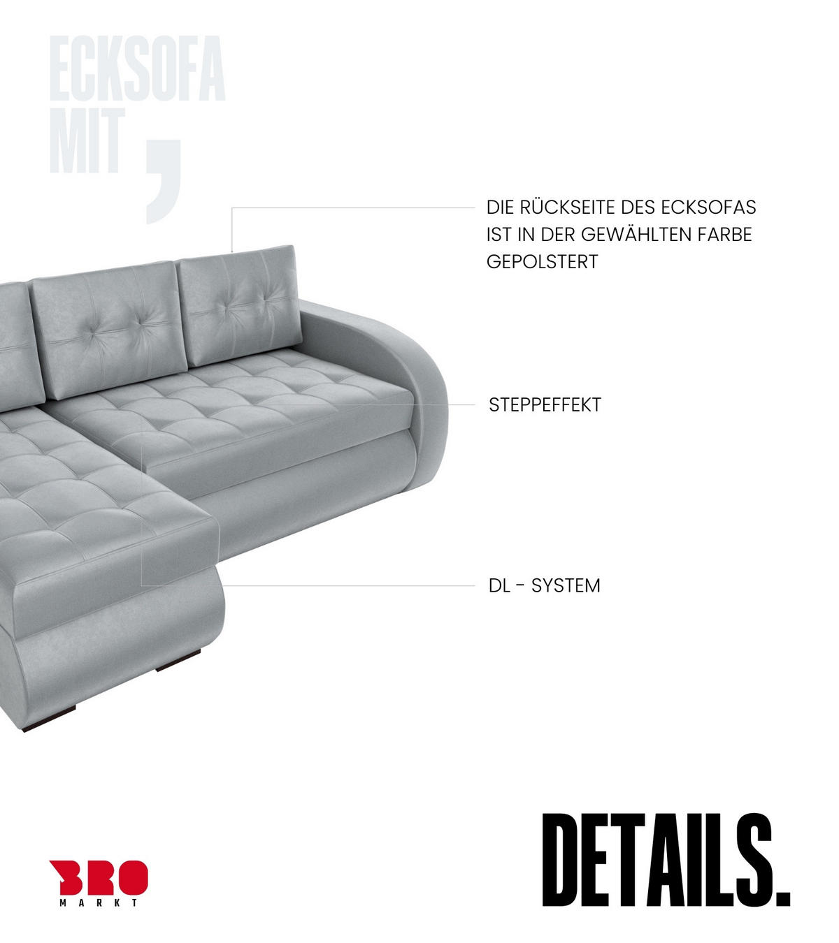 ECKSOFA Bergen mit Schlaffunktion Grau Samtstoff - Hellgrau, Textil (238/141cm) - Bromarkt