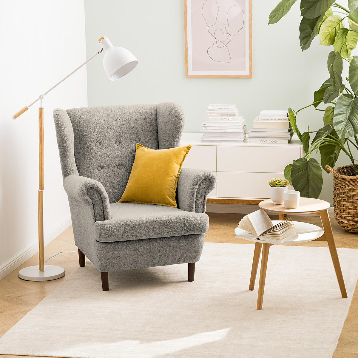 OHRENSESSEL - Dunkelbraun/Hellgrau, Textil (85/101/89cm) - home24