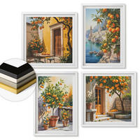 WANDBILDER 4er-Set - 50x50 cm & 40x60 cm Weißer Rahmen - Gemalte Zitruslandschaften - Weiß, Kunststoff (50/50cm) - ArtPrintCave