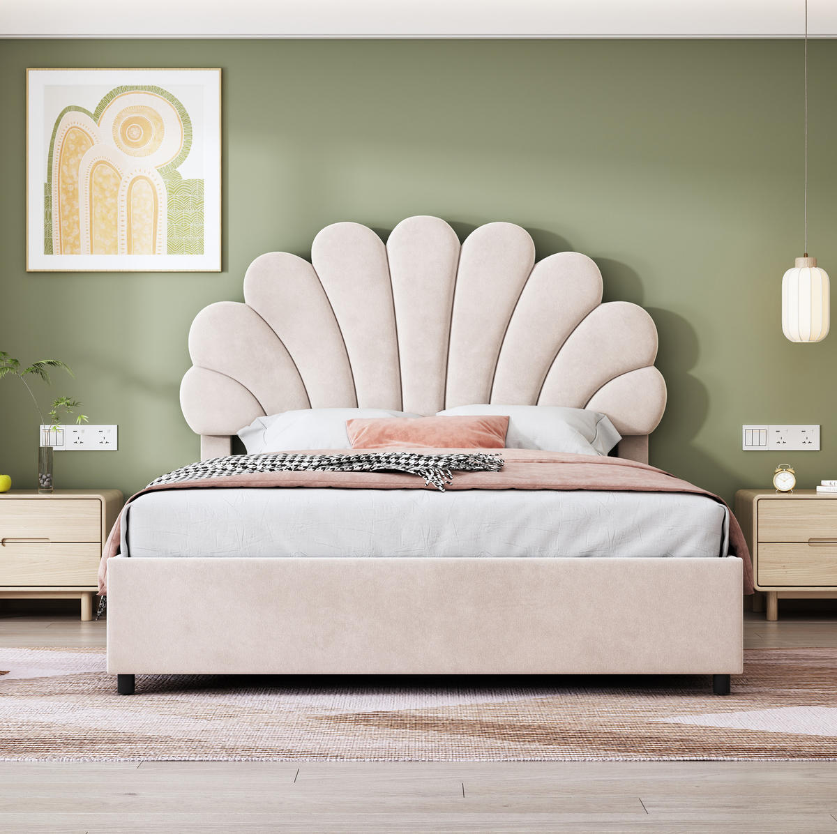 SAMT-POLSTERBETT 140/200 cm in Beige mit Bettkasten und gepolstertem Kopfteil - Beige, Textil (140/200cm) - BEAOK