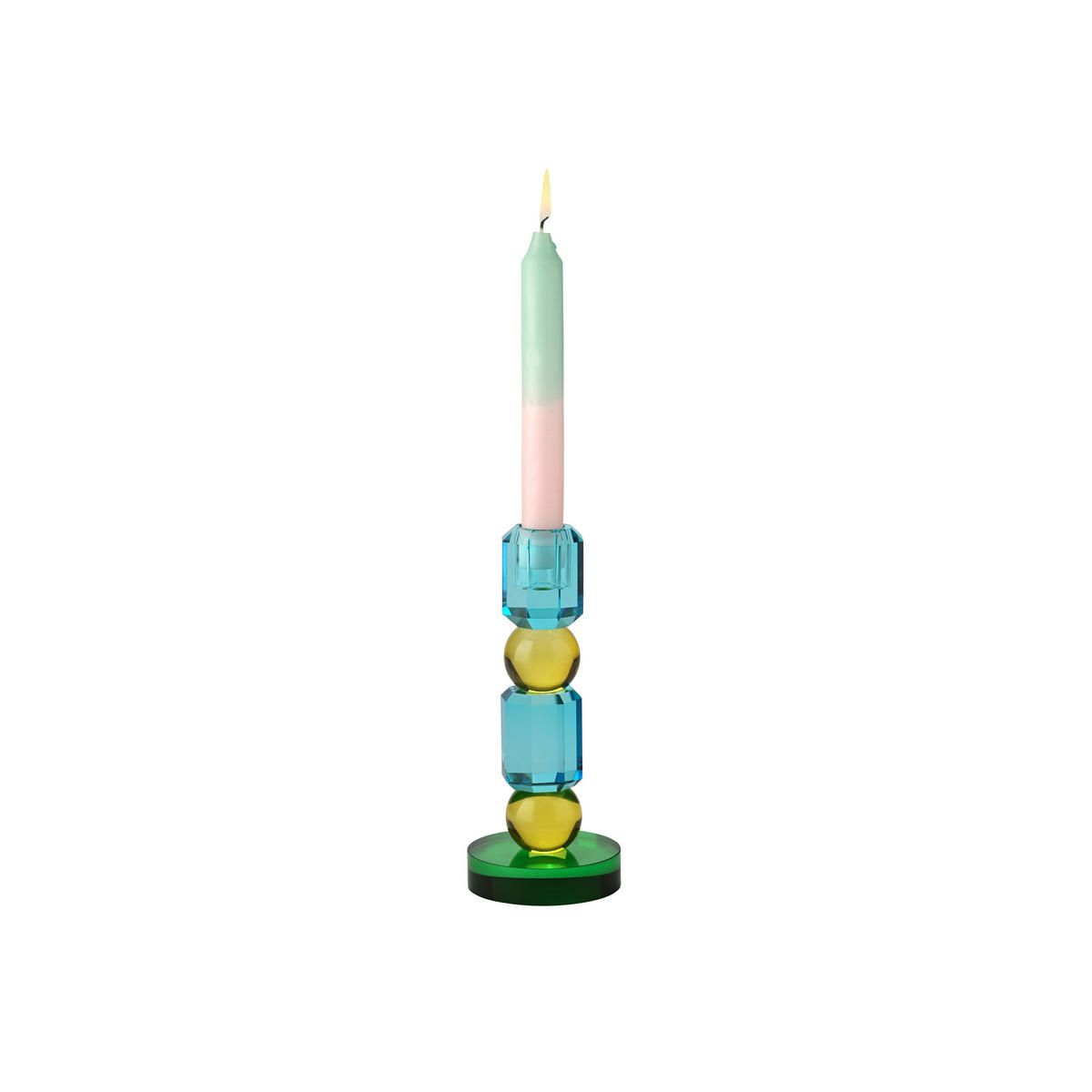 KERZENHALTER Sari 2 Kugeln, Glas, Blau / Gelb / Grün, H 18.5 cm - Blau, Glas (9/9/21cm) - Gift Company