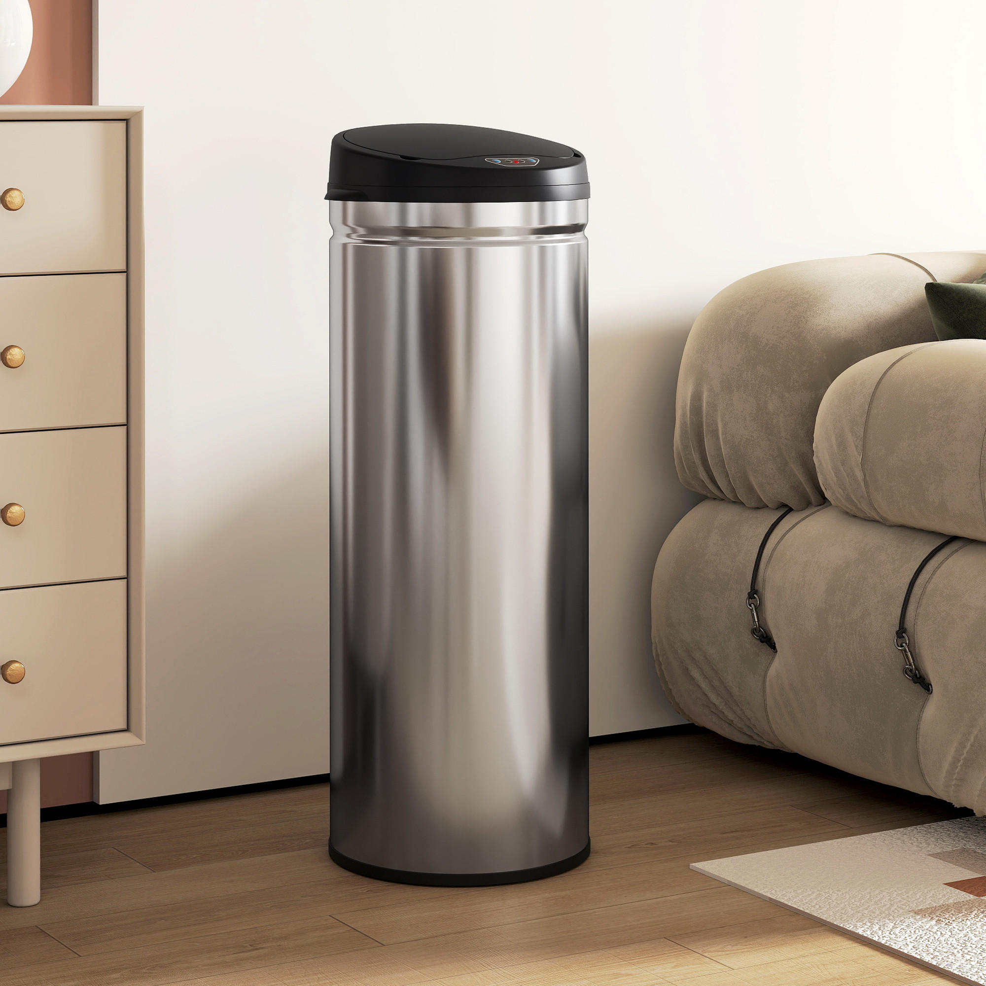 MÜLLEIMER mit Sensor 50L Edelstahl Automatischer Mülleimer mit Soft-Close-Deckel - Silberfarben, Metall (30.5/85/30.5cm) - HOMCOM