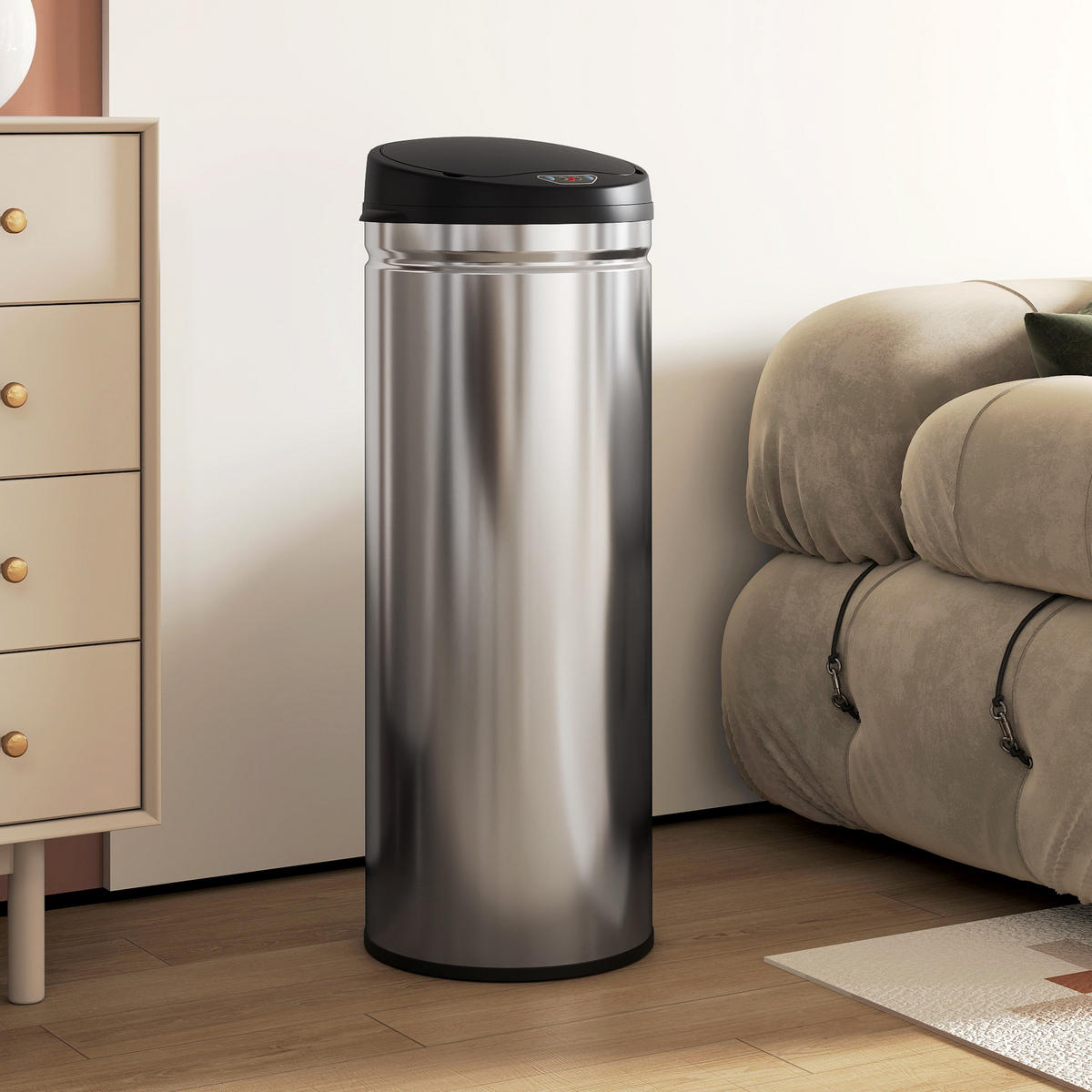 MÜLLEIMER mit Sensor 50L Edelstahl Automatischer Mülleimer mit Soft-Close-Deckel - Silberfarben, Metall (30.5/85/30.5cm) - HOMCOM