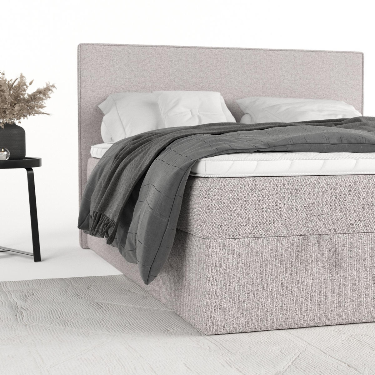 BOXBETT Velma 160/200 cm Beige im Riva Stoff - Beige/Schwarz, Holz/Holzwerkstoff (160/200cm) - AltaBeds