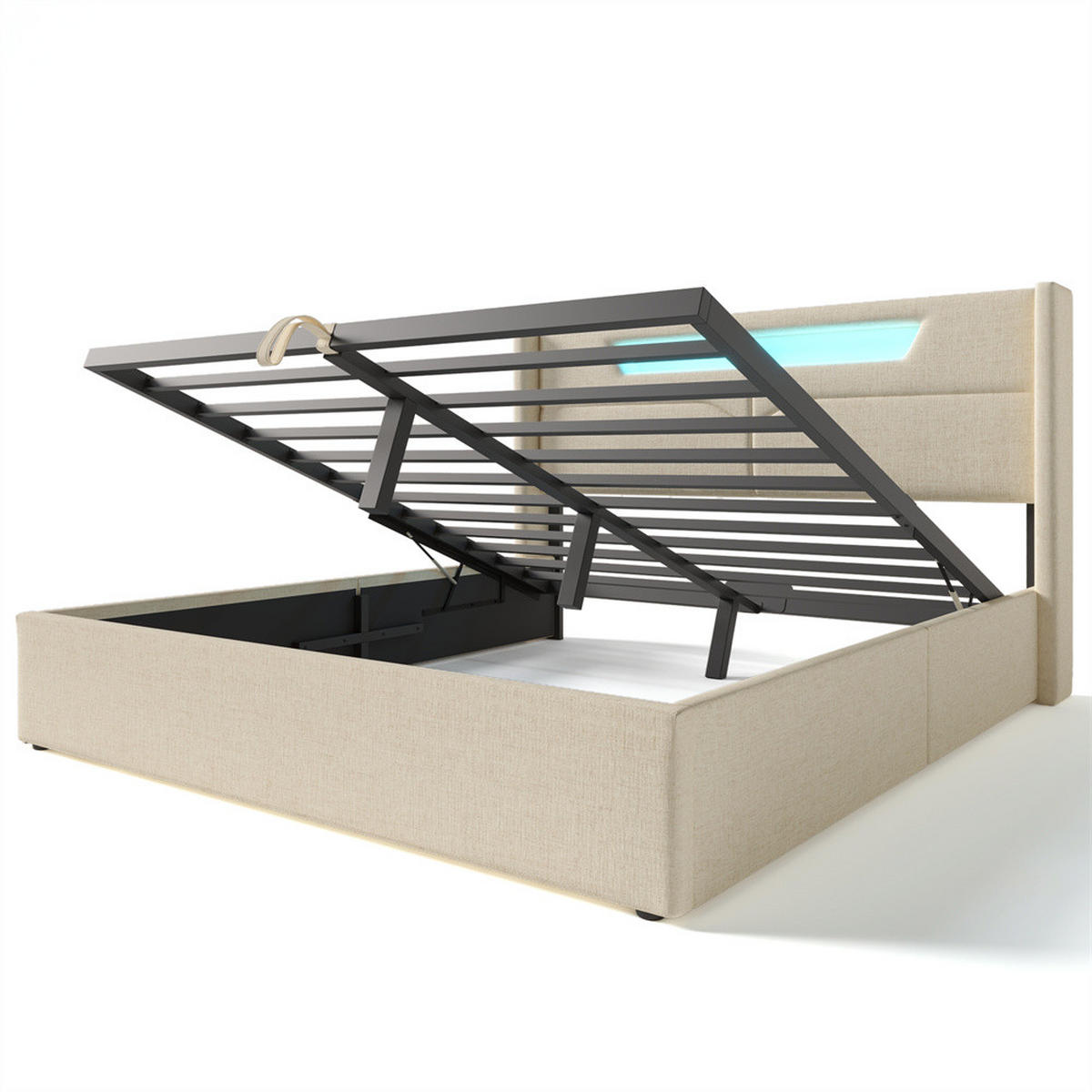 POLSTERBETT 140/200 cm in Beige Linen mit Matratze - Beige, Textil/Metall (140/200cm) - KOMHTOM