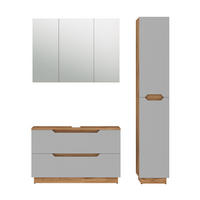 BADMÖBEL-SET Lotta Eiche/grau gestreift 3 Teile - Eichefarben/Grau, Holzwerkstoff (99.4/62.5/32cm) - Vicco