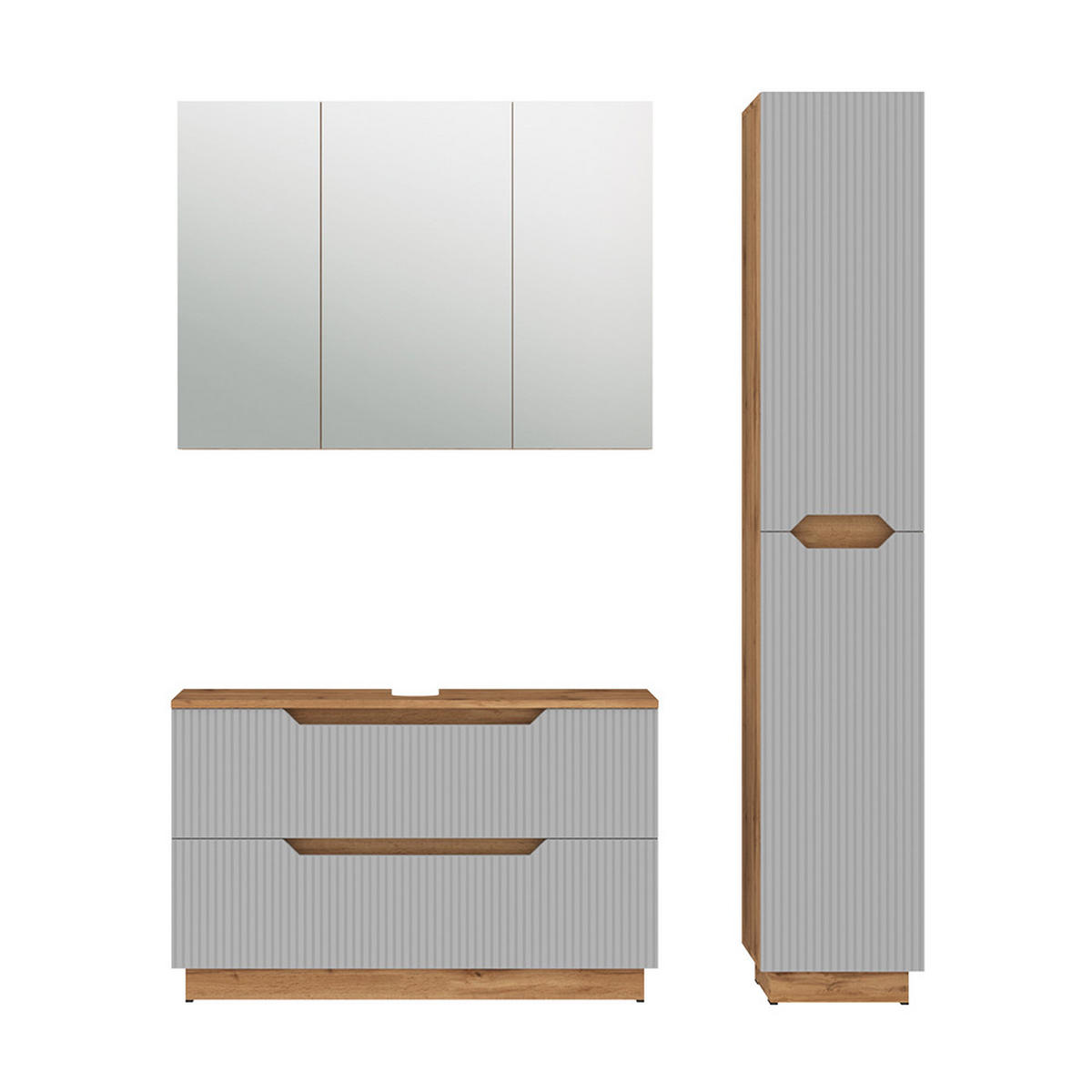 BADMÖBEL-SET Lotta Eiche/grau gestreift 3 Teile - Eichefarben/Grau, Holzwerkstoff (99.4/62.5/32cm) - Vicco