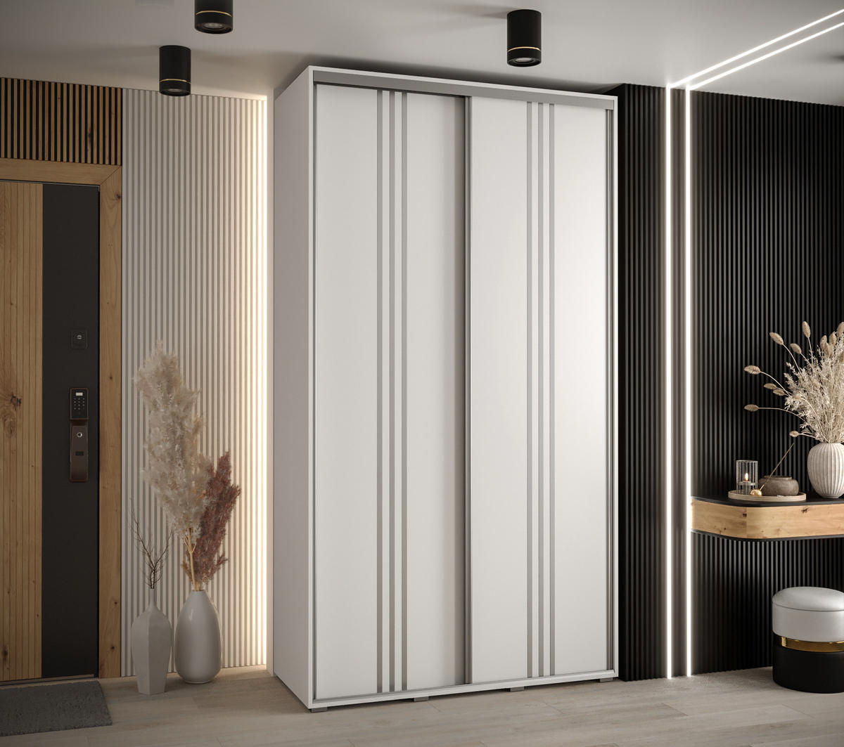 SCHWEBETÜRENSCHRANK 235,2/130/45 2-türig - Silberfarben/Weiß, Holz/Metall (130/235/45cm) - Abiks Möbel