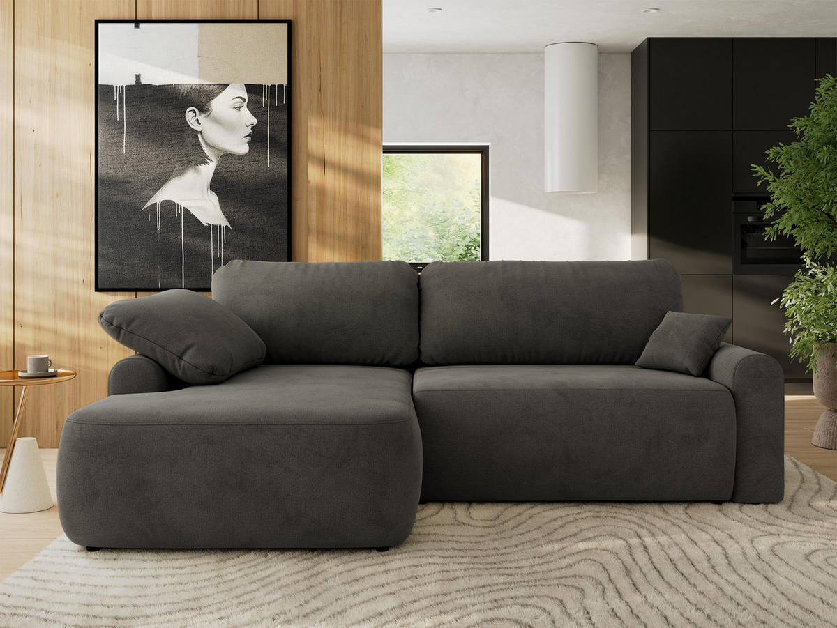 ECKSCHLAFSOFA CUBO L Dunkelgrau Velvet - links - Dunkelgrau/Schwarz, Kunststoff/Textil (273/187cm) - MKS