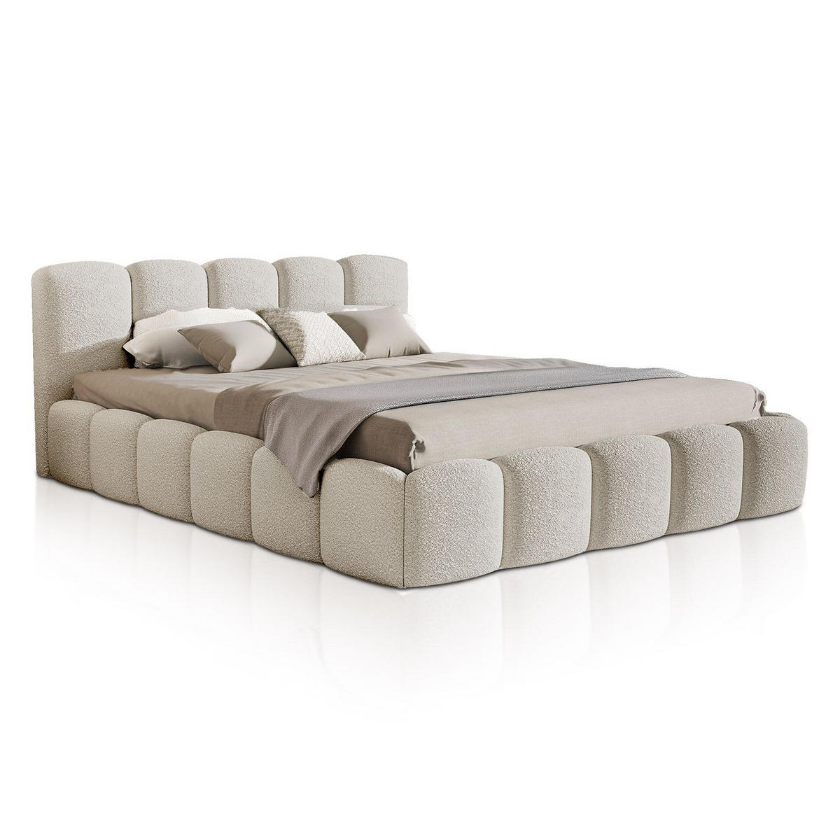 POLSTERBETT Catania 180/200 cm Beige Bouclé - Beige, Textil (180/200cm) - Juskys