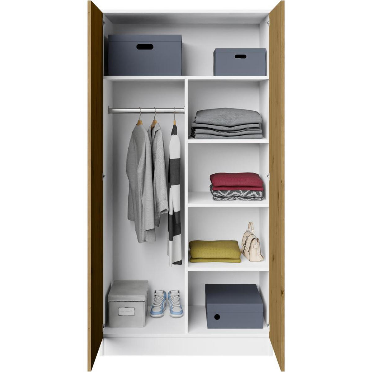 DREHTÜRENSCHRANK Look 90/180/50 cm 2-türig weiß+eiche artisan - Weiß/Eiche Artisan, Holzwerkstoff (90/180/50cm) - Beautysofa