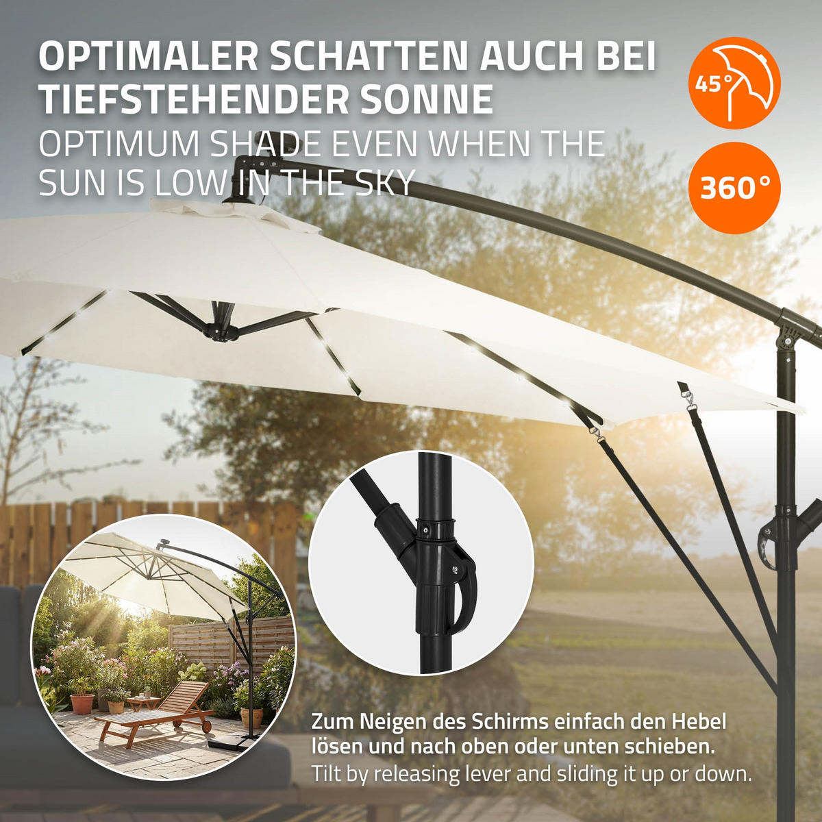 AMPELSCHIRM Ø 300 cm in Beige aus Aluminium mit LED-Solar - Beige, Metall (300/300cm) - ML-DESIGN