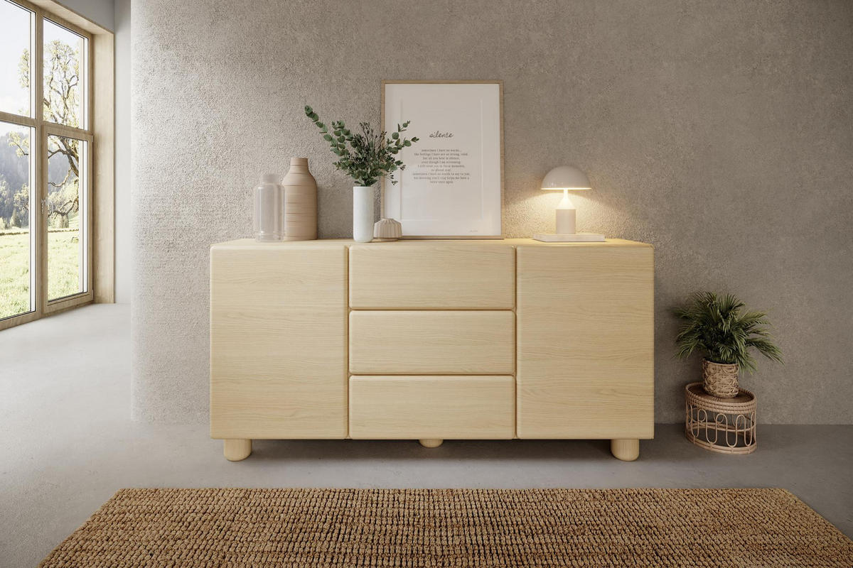 SIDEBOARD Olmo Vicenza Eiche, dreitürige Kommode mit Schubladen - Alteiche, Holzwerkstoff (160/80/38cm) - Bettso