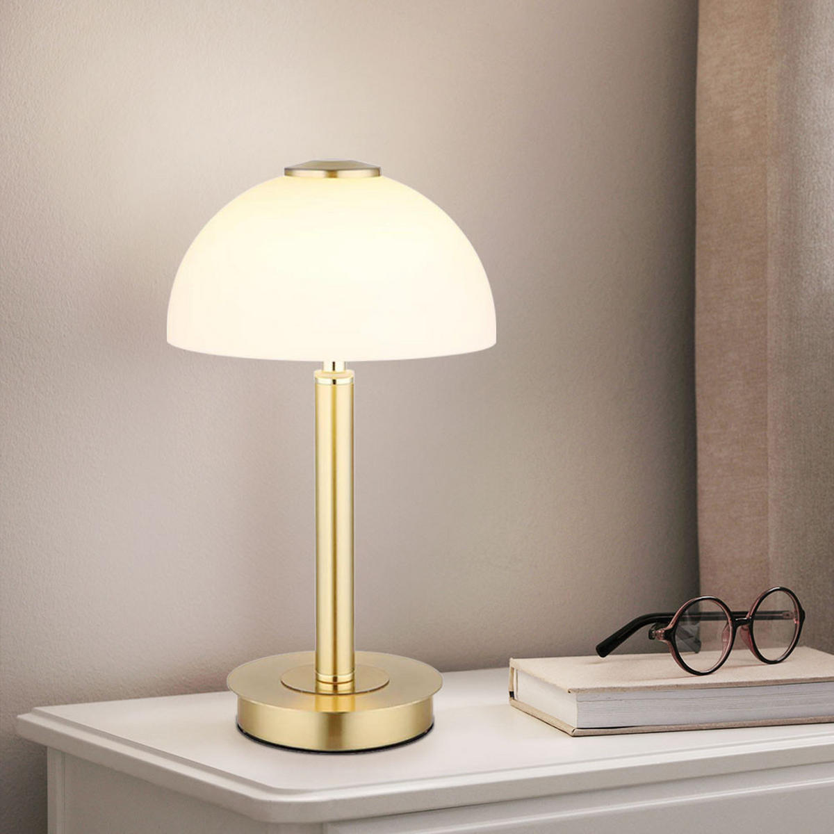 LED TISCHLEUCHTE Messing Opal - Messingfarben, Glas (18/18/31.5cm) - Globo Lighting