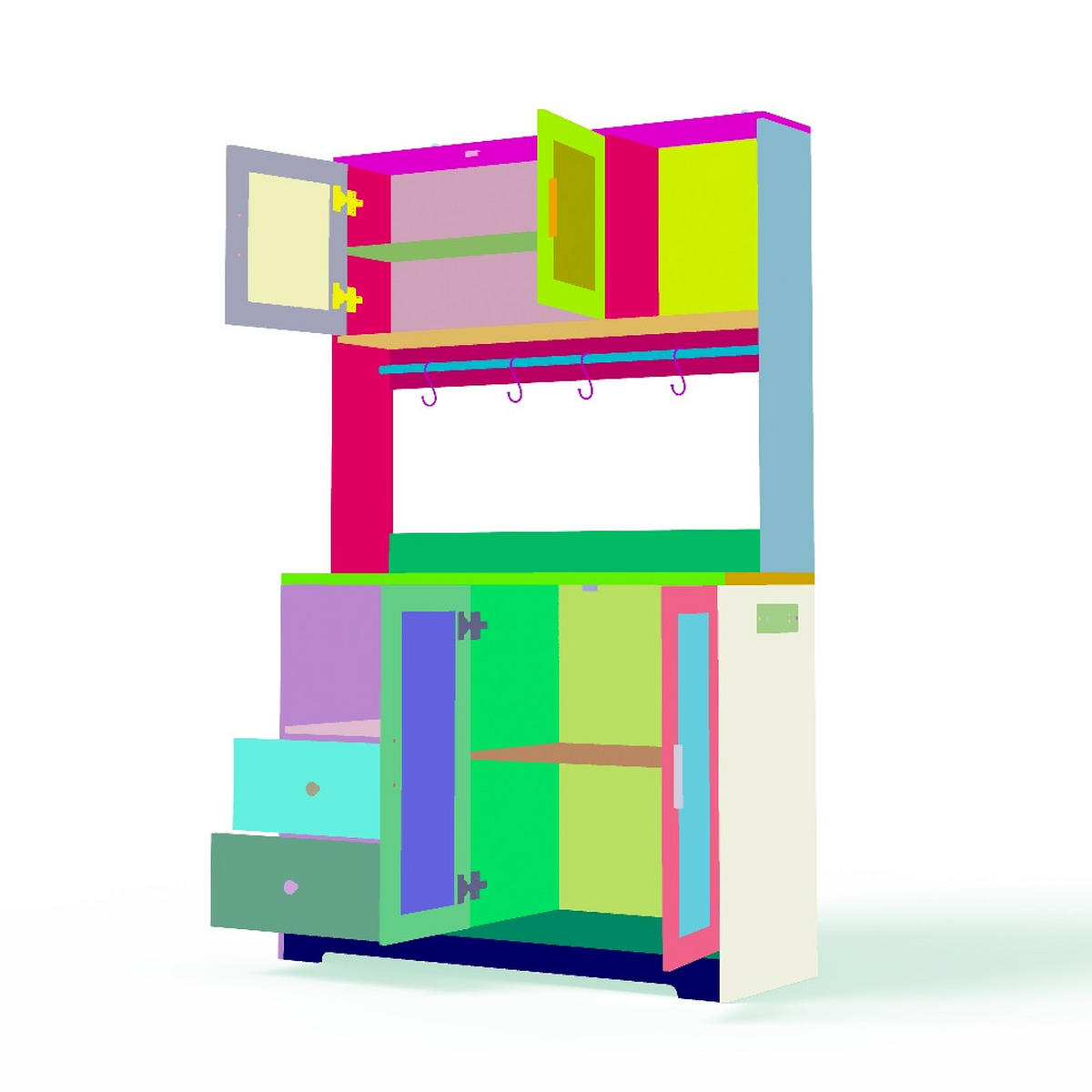 KÜCHENSCHRANK HOCHSCHRANK mit LED und Steckdose, Vitrine mit Glastüren, MDF Schwarz Holzoptik, 110/40/178 cm - Schwarz, Kunststoff (40/178/110cm) - Rolipo