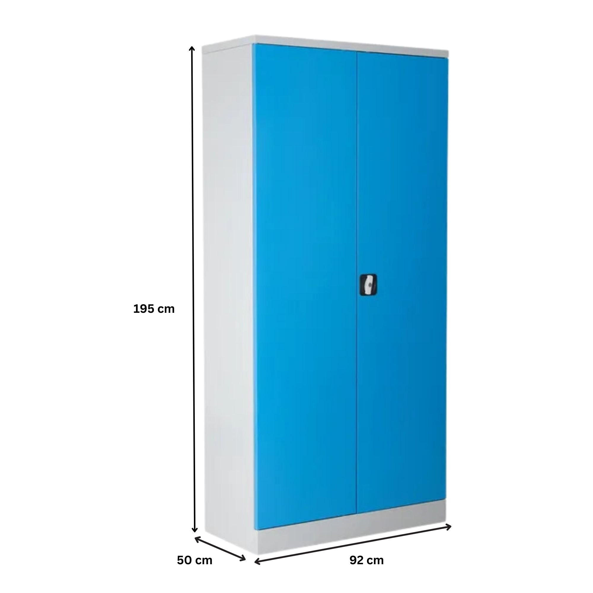 STAHLSCHRANK Bee mit 8 lackierten Fachböden 195x92x50 cm Korpusfarbe Lichtgrau Frontfarbe Lichtblau - Hellblau, Metall (92/195/50cm)