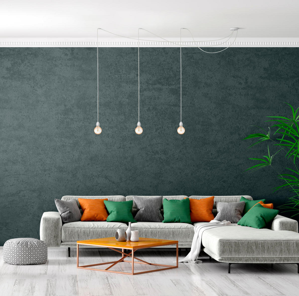 PENDELLEUCHTE Hang 3 Flammig Retro - Weiß, Naturmaterialien (250/1/250cm) - HOOPZI