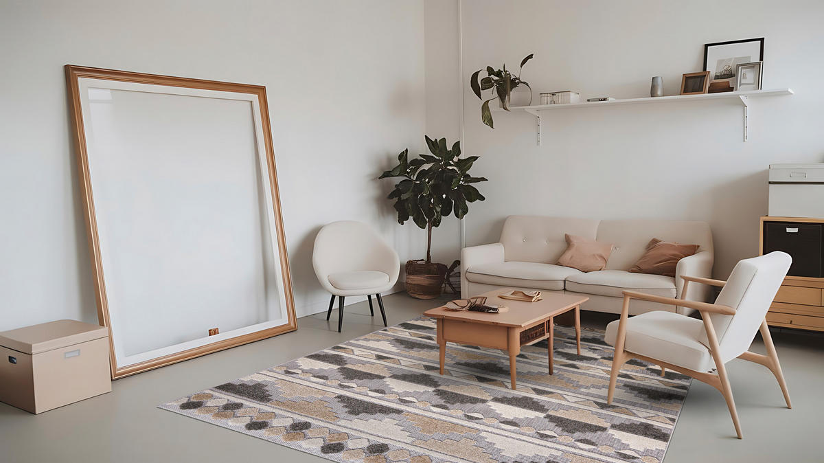 KOBEREC béžový krémový grafitový - 250 x 350 cm - modrá/sivá, textil (250/350cm) - Mazovia