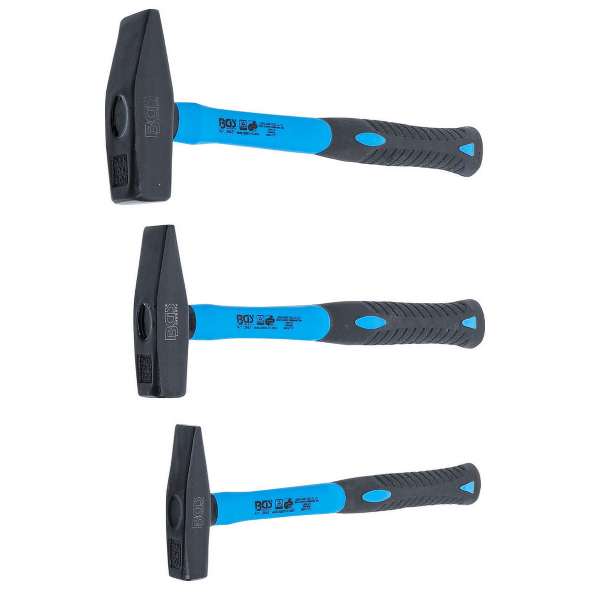 SCHLOSSERHAMMER-SATZ, DIN 1041, Fiberglasstiel, 3-teilig, 300-800 g - Multicolor, Kunststoff (140/405/60cm) - BGS technic