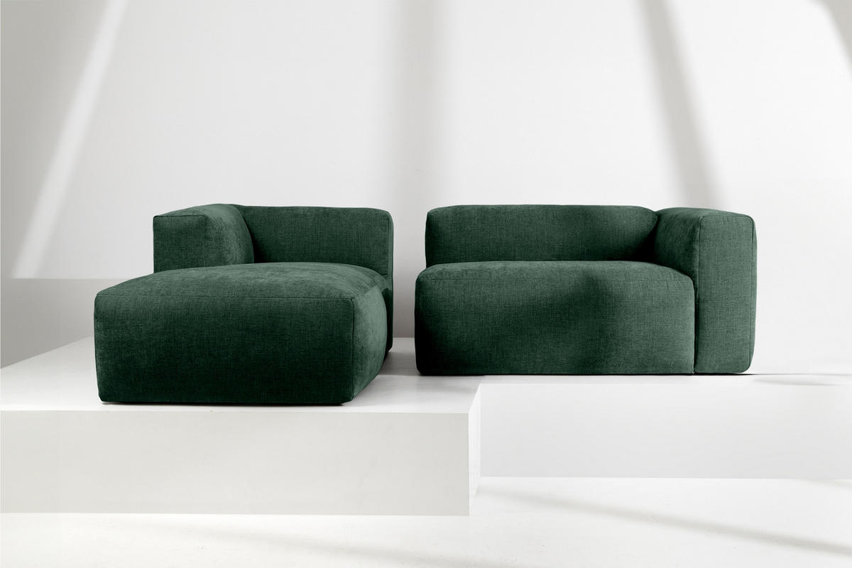 ECKMODULSOFA-LINKS BUFFO 3/4 Sitzer mit extrem weicher Sitzfläche, Gewebestoff, maritim - Grün, Textil (237/180cm) - KONSIMO®