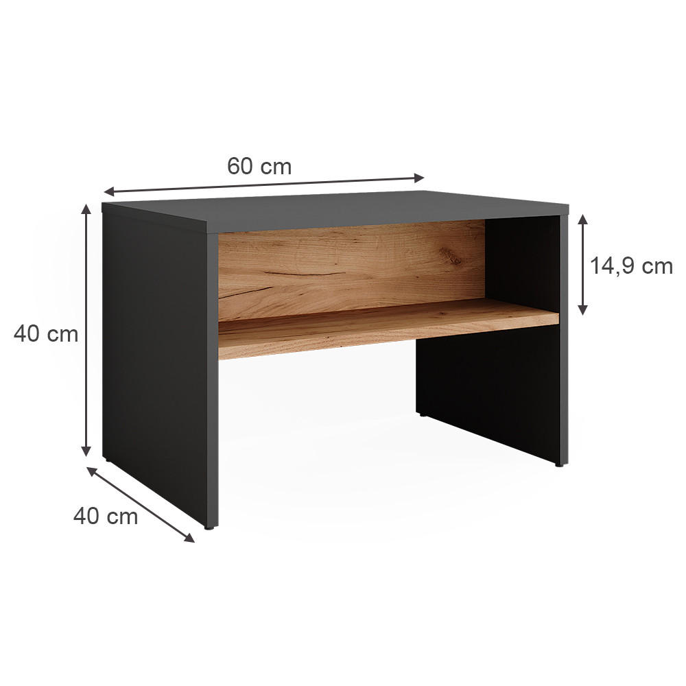 SCHUHBANK Orlando Anthrazit/Goldkraft Eiche 60 x 60 cm - Honigeiche/Anthrazit, Holzwerkstoff (60/60/40cm) - Vicco
