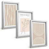 BILDER SET 3er Set - 20x30 cm Silberner Rahmen - Abstrakte Boho-Dekorationen - Silberfarben, Kunststoff (20/30cm) - TULUP