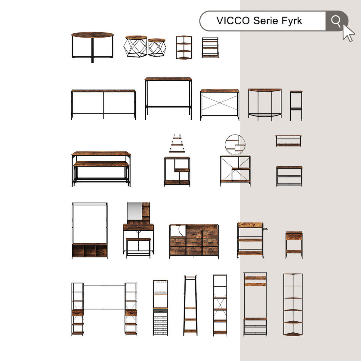 NACHTTISCH Lunor Eiche rustikal/Schwarz 2er Set - Wildeiche/Schwarz, Holzwerkstoff (45/50/40cm) - Vicco