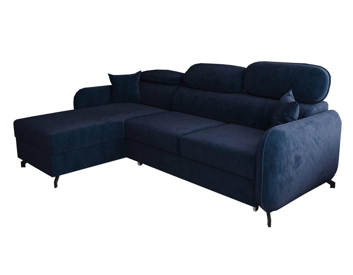 ECKSOFA L Form Ribella 5 Blau 265/180/100 cm Links mit Schlaffunktion - Schwarz/Dunkelblau, Textil/Metall (180/265cm) - AX Living