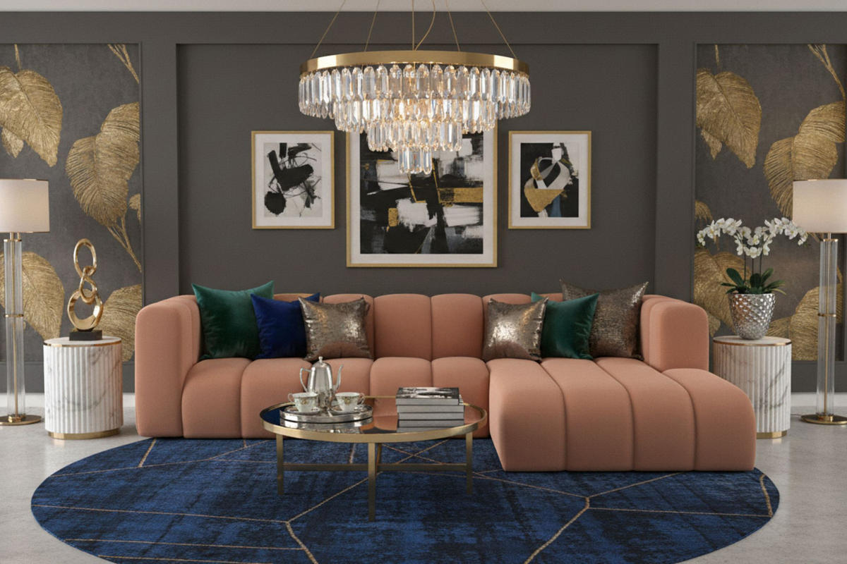 ECKSOFA L-Form Grand L 287 cm, Veloursstoff Salvador, Rosa, Rechts - Rosa, Holz (287/179cm) - Kaiser Möbel