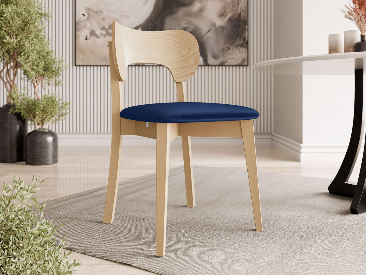 WOHNZIMMER STUHL KT64, Holzfarbe: Buche - Blau/Buchefarben, Holz/Textil (48/80/51cm) - MIRJAN24