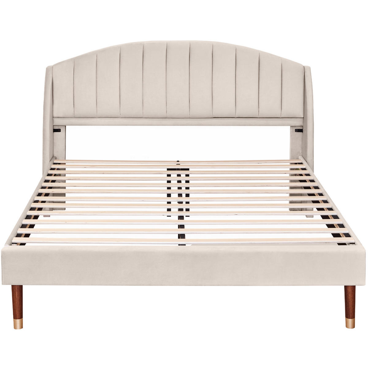POLSTERBETT 160/200 cm Beige mit Lattenrost und Kopfteil - Beige, Textil (160/200cm) - OKWISH