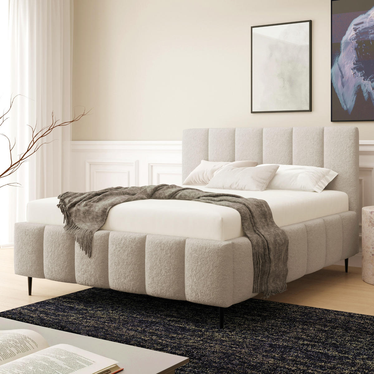 POLSTERBETT mit Bettkasten 140x200 cm in Hellbeige - Beige, Metall (140/200cm) - Home Collective