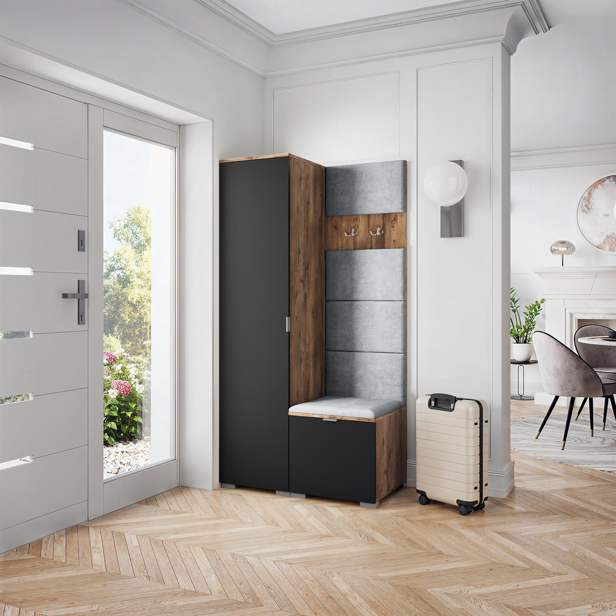 GARDEROBENSCHRANK LORI 95/181/51 cm Modern Eichefarben - Eichefarben/Schwarz, Holzwerkstoff (95/181/51cm) - MASSENO