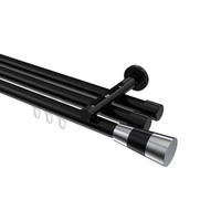INNENLAUF-GARDINENSTANGEN-SET Siteno Tanara 400 cm (geteilt in 2 x 200 cm), 3-läufig, 20 mm Ø Schwarz - Chromfarben/Schwarz, Metall (400cm) - INTERDECO