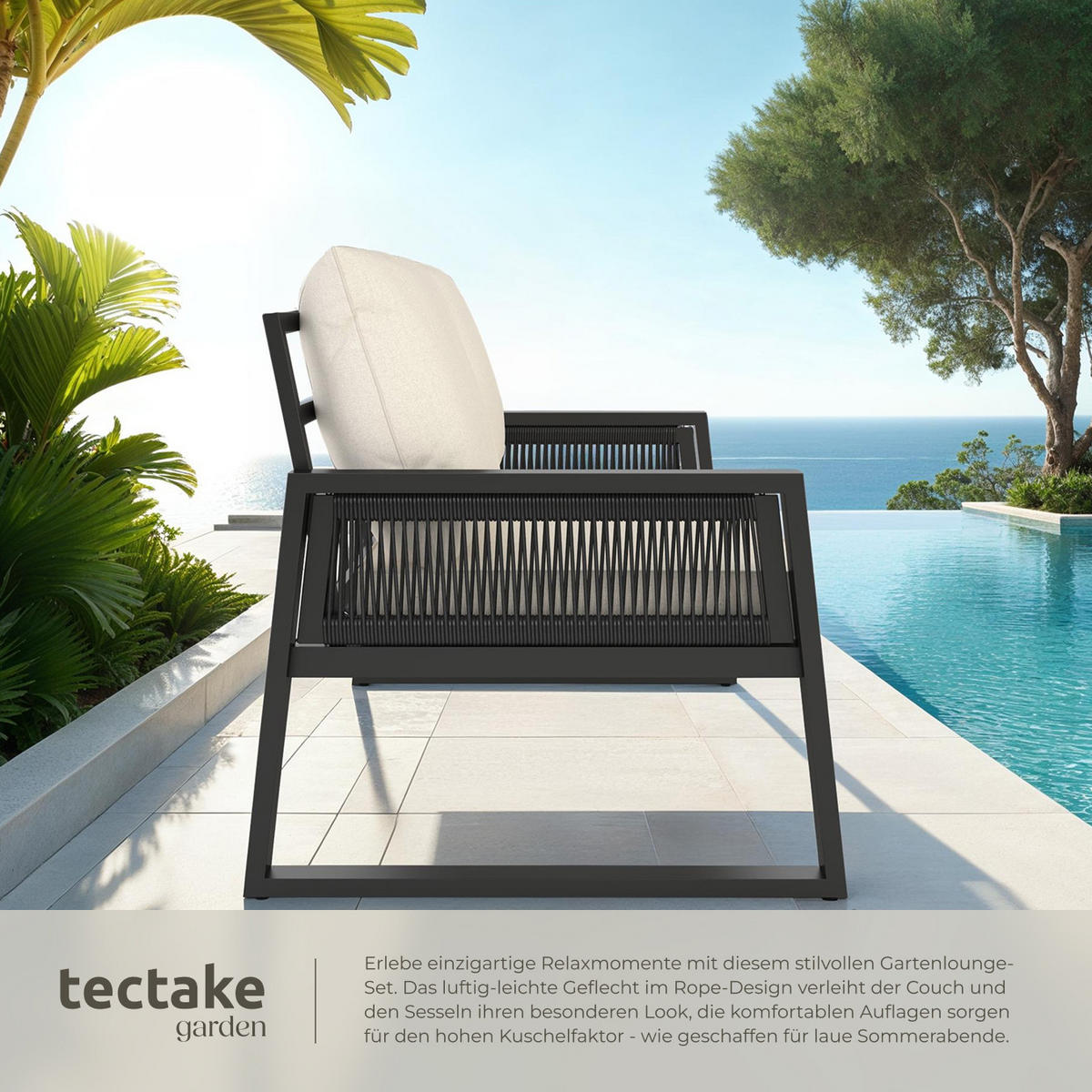 GARTEN-LOUNGE SET Captive,Tisch mit Lamellenmuster,anthrazit - Anthrazit, Kunststoff/Metall - tectake