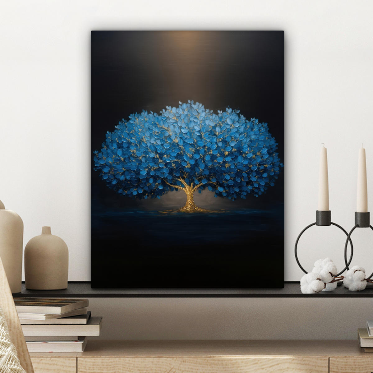 LEINWANDBILD Baum - Blau - Blätter - Pinselstriche Room Decor 30x40 cm - Blau, Textil (30/40cm) - MuchoWow