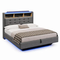 POLSTERBETT mit Stauraum und LED 140x200 cm Leinen Grau - Grau, Metall (140/200cm) - Meubliv