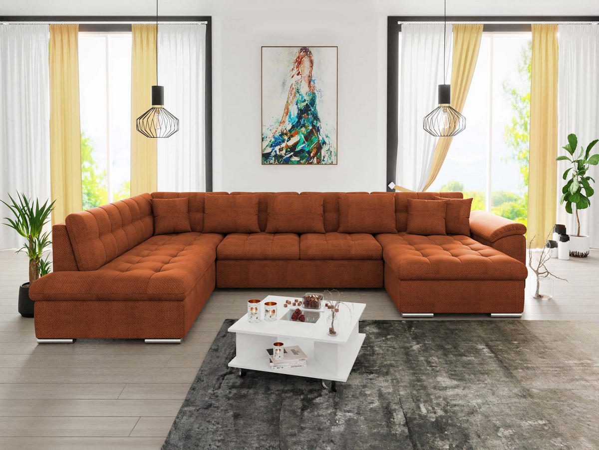 WOHNLANDSCHAFT Niko Bis, Seite: Rechts - Dunkelorange, Holz/Textil (348/76/205cm) - MIRJAN24