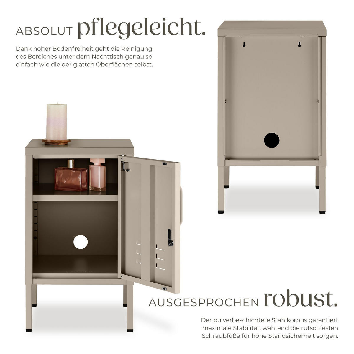 NACHTSCHRANK Baker, Kippschutz, höhenverstellbare Füße, taupe - Taupe, Metall (35/60.5/42.5cm) - tectake