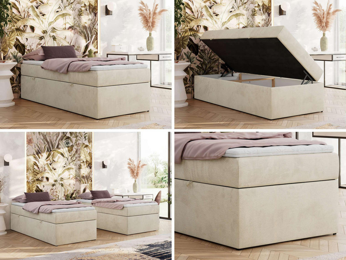 BOXBETT ZERO 90/200 - Beige Velvet - H3 - Topper T25 - Beige, Textil (90/200cm) - MKS