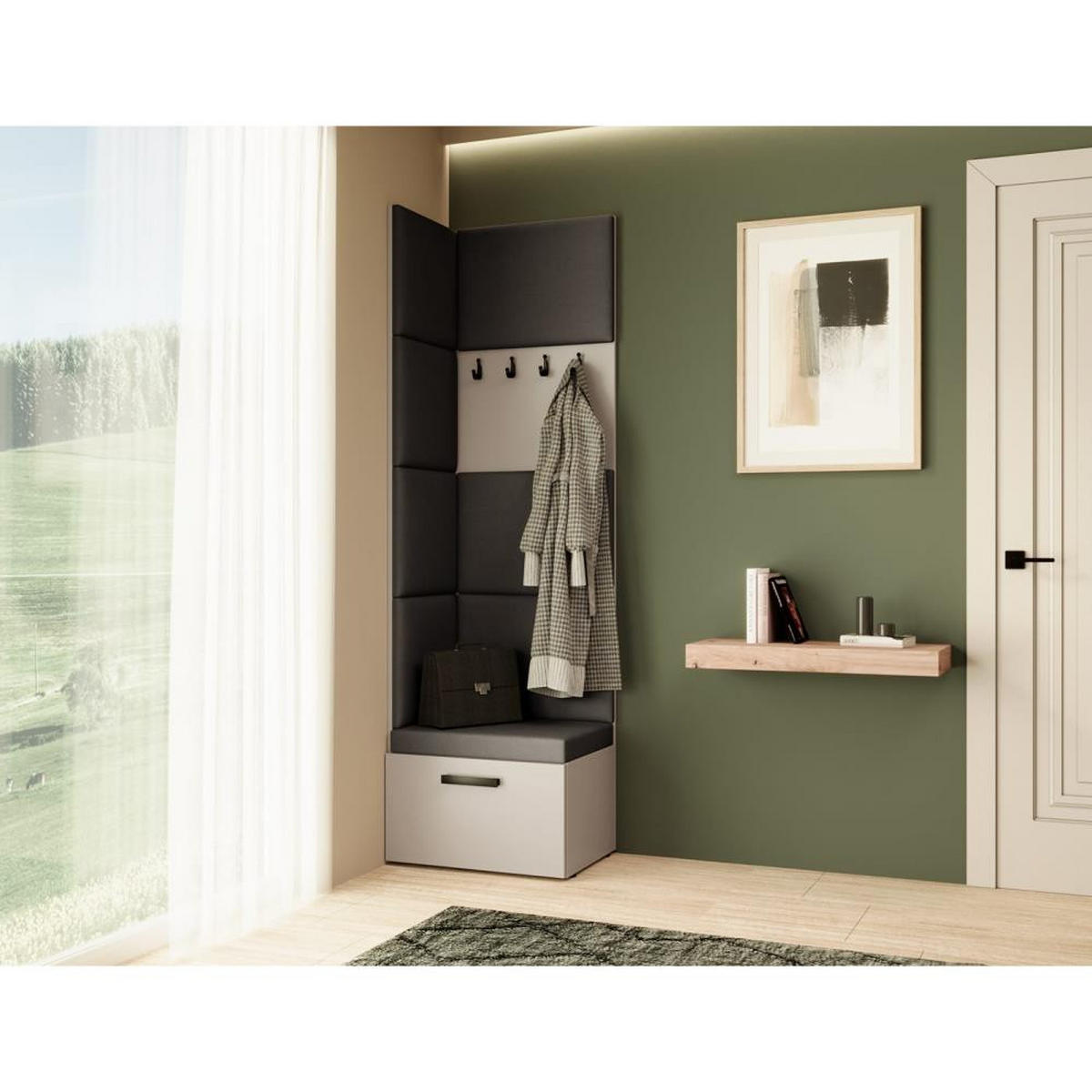 GARDEROBE Margaret V 81/203/43 mit gepolsterten Paneelen - Kaschmir/Schwarz, Holzwerkstoff/Kunststoff (60/206.5/42cm) - Beautysofa