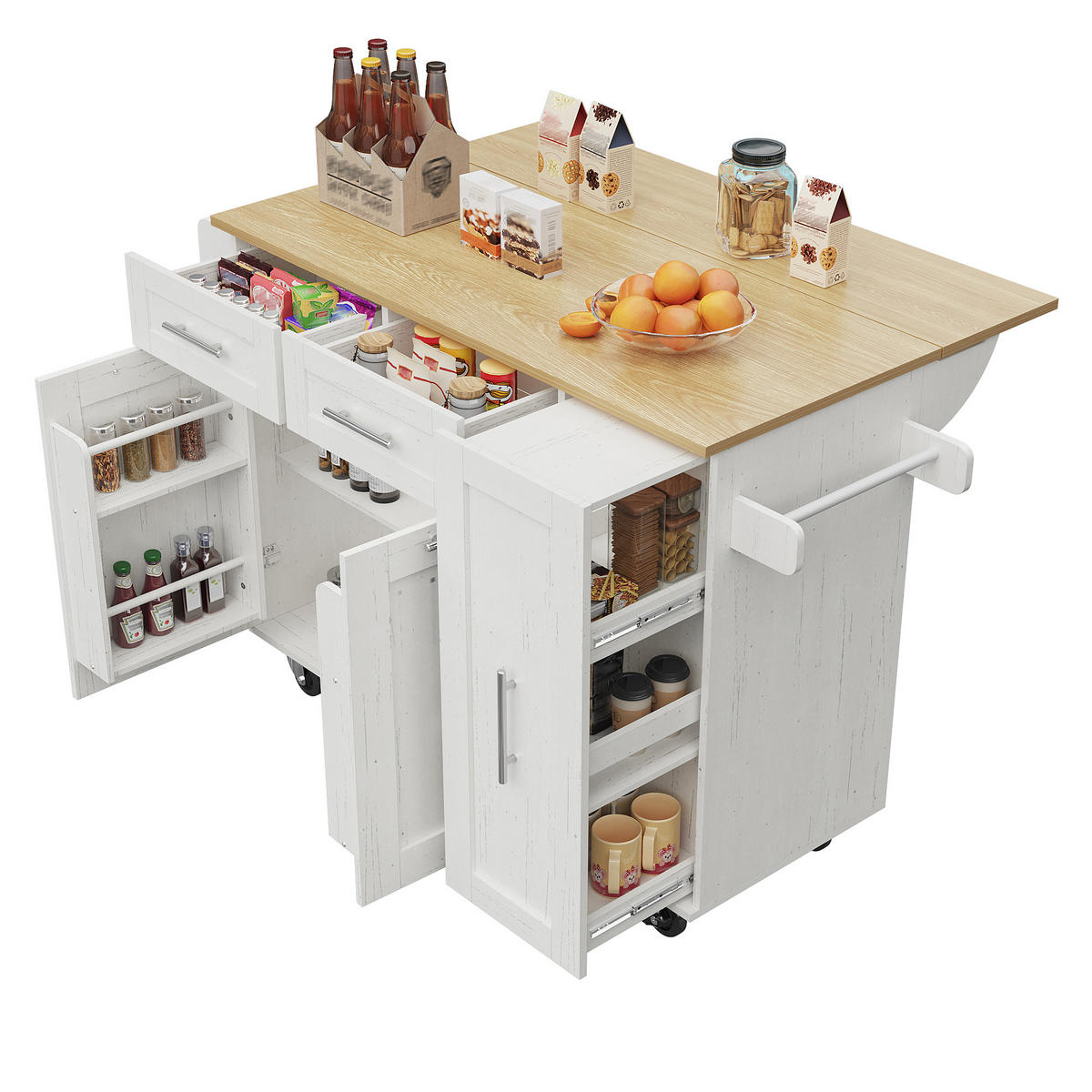 KÜCHENWAGEN als Kücheninsel mit multifunktionalem Stauraum, Holzmaserung, weiß - Weiß, Holzwerkstoff (110/90.5/74cm) - Luhomfu