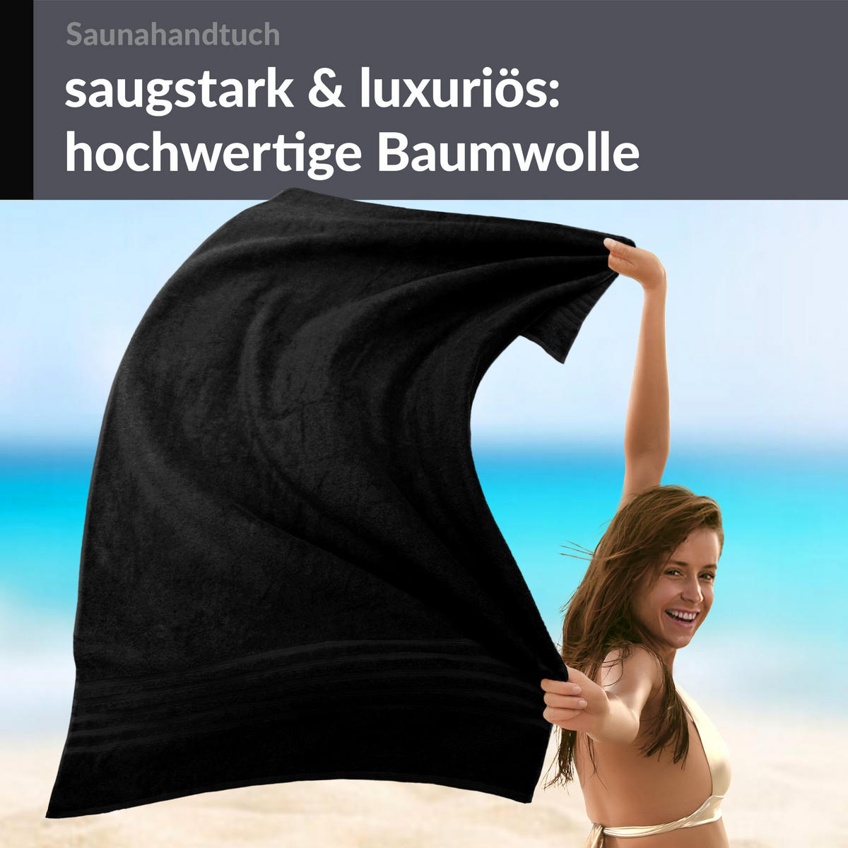 BADETUCH London Schwarz 100x200 cm - Schwarz, Textil (100/200cm) - Lashuma