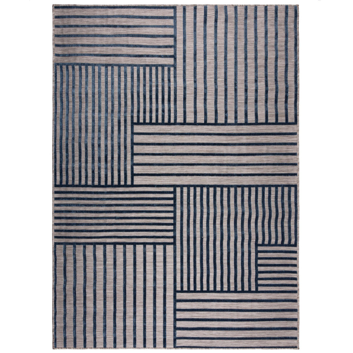 TEPPICH Outdoor Geometrisch, Terrasse schmutzabweisend Blau Rechteckig 80x150 - Blau, Textil (80/150cm) - KADIMA DESIGN