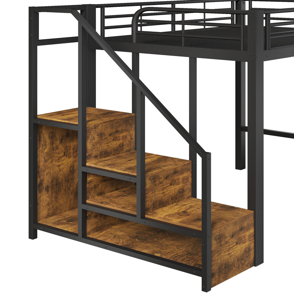 HOCHBETT 140/200 cm Metall mit Schubladen und Kleiderstange ohne Matratze - Schwarz, Metall (140/200cm) - MIVRAY