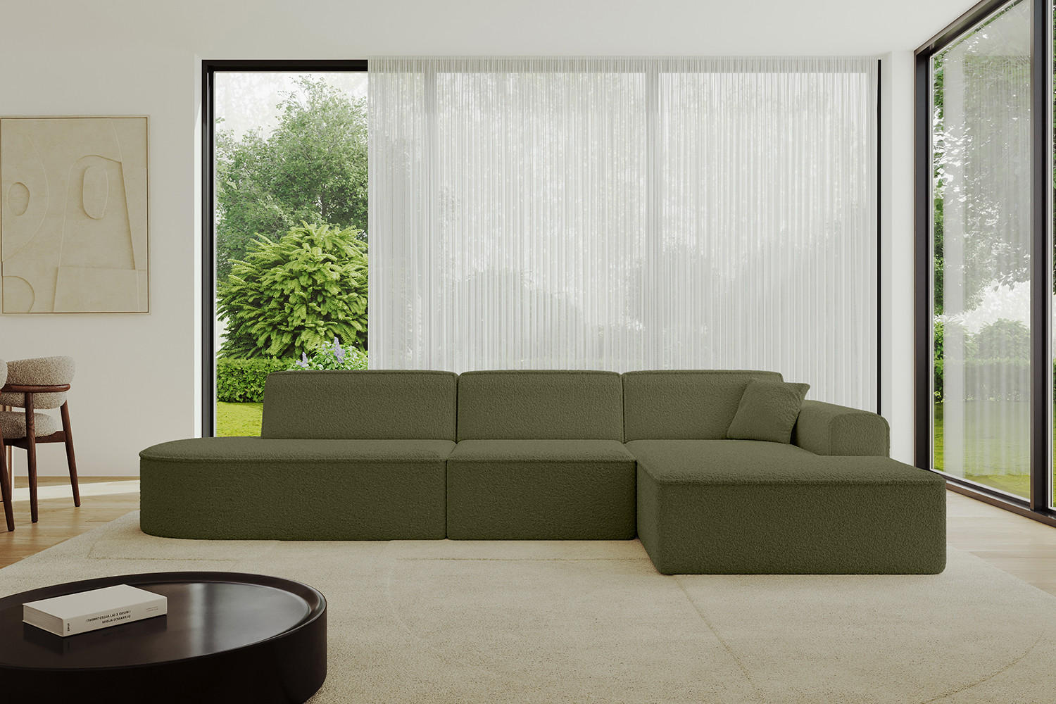ECKSOFA Ottomane Rechts IREA-L2-v3 - 327x165x77 cm Grün - Platinfarben, Holzwerkstoff/Textil (327/165cm) - ALTDECOR