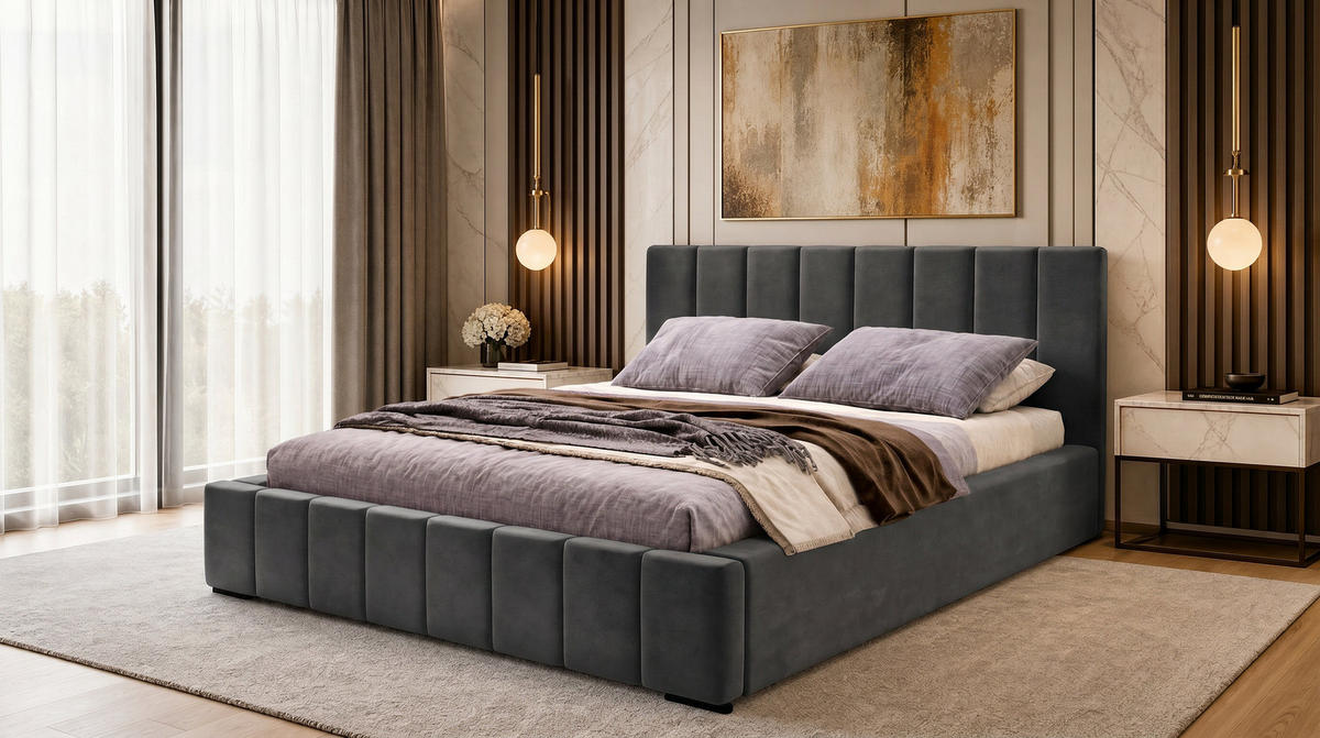 MARPUR Polsterbett NERO 180x200 cm mit Bettkasten und Lattenrost, Grau - Chromfarben/Grau, Holz/Holzwerkstoff (180/200cm) - Marpur