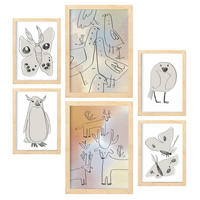 POSTER Set Mit 6 Flügel Der Liebe 2 In Tiere Zusammenfassungen A3 & A4 Rahmen Aus Hellem Holz - Beige, Papier (29/3cm) - Nacnic