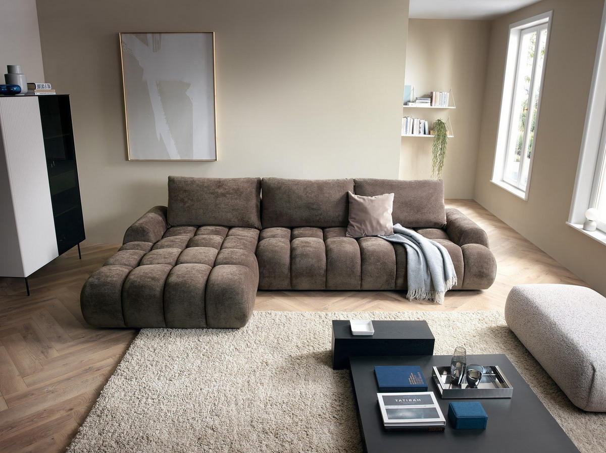 ECKSOFA 340 cm Valerio II, Schlaffunktion, Bettkasten, Links, Braun - Braun, Holz (340/177cm) - Emporius
